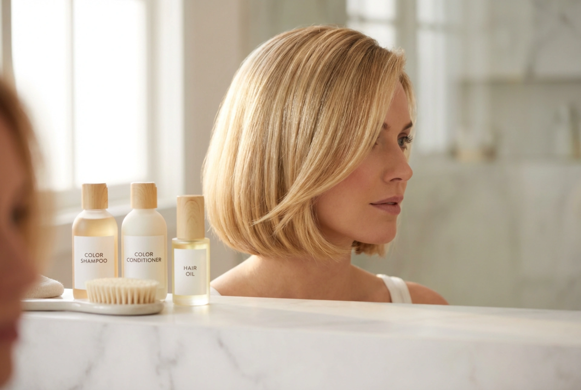 Κοντά ξανθά μαλλιά: styling με προστασία χρώματος και λάμψη