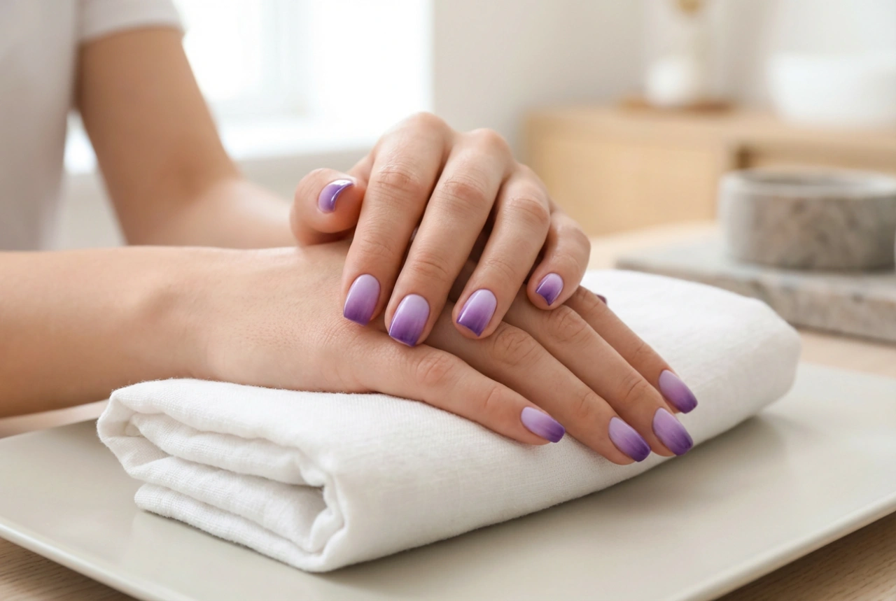 Μωβ νύχια όμπρε: πώς να πετύχετε μια αρμονική διαβάθμιση σε αποχρώσεις του μωβ