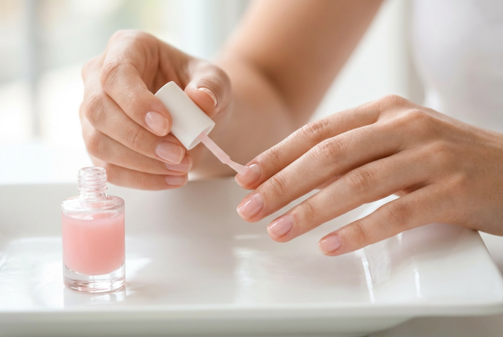 Ροζ θεραπεία νυχιών: διακριτικό χρώμα, περιποίηση και λάμψη