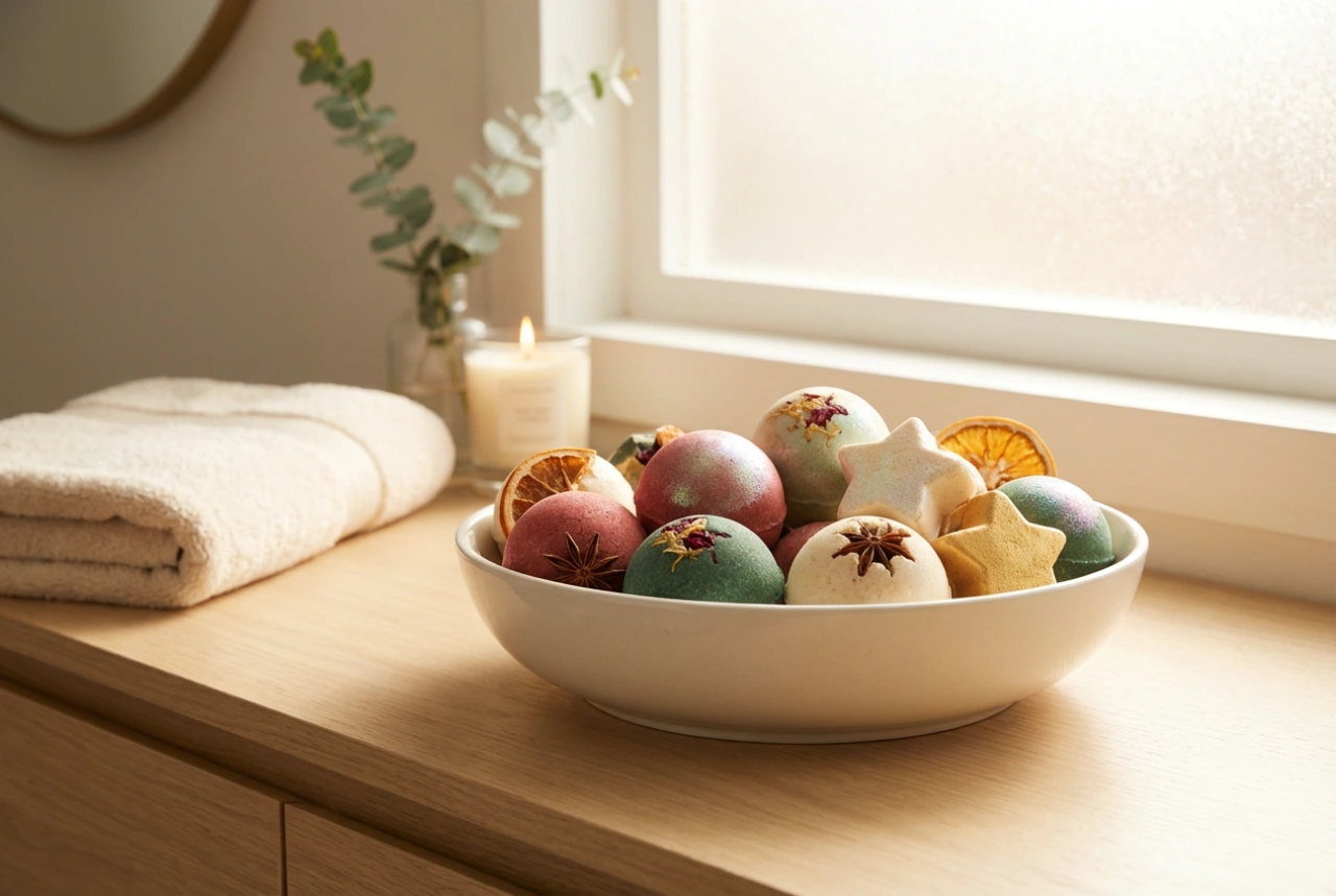 Εορταστικές μπάλες μπάνιου: αρώματα, χρώματα και διακοσμητικά πρόσθετα