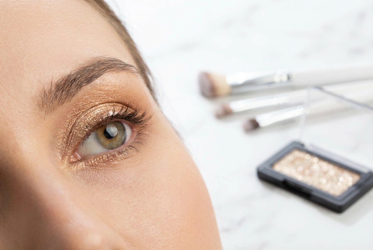 Σκιές ματιών με γκλίτερ: σταθερή εφαρμογή χωρίς να πέφτουν