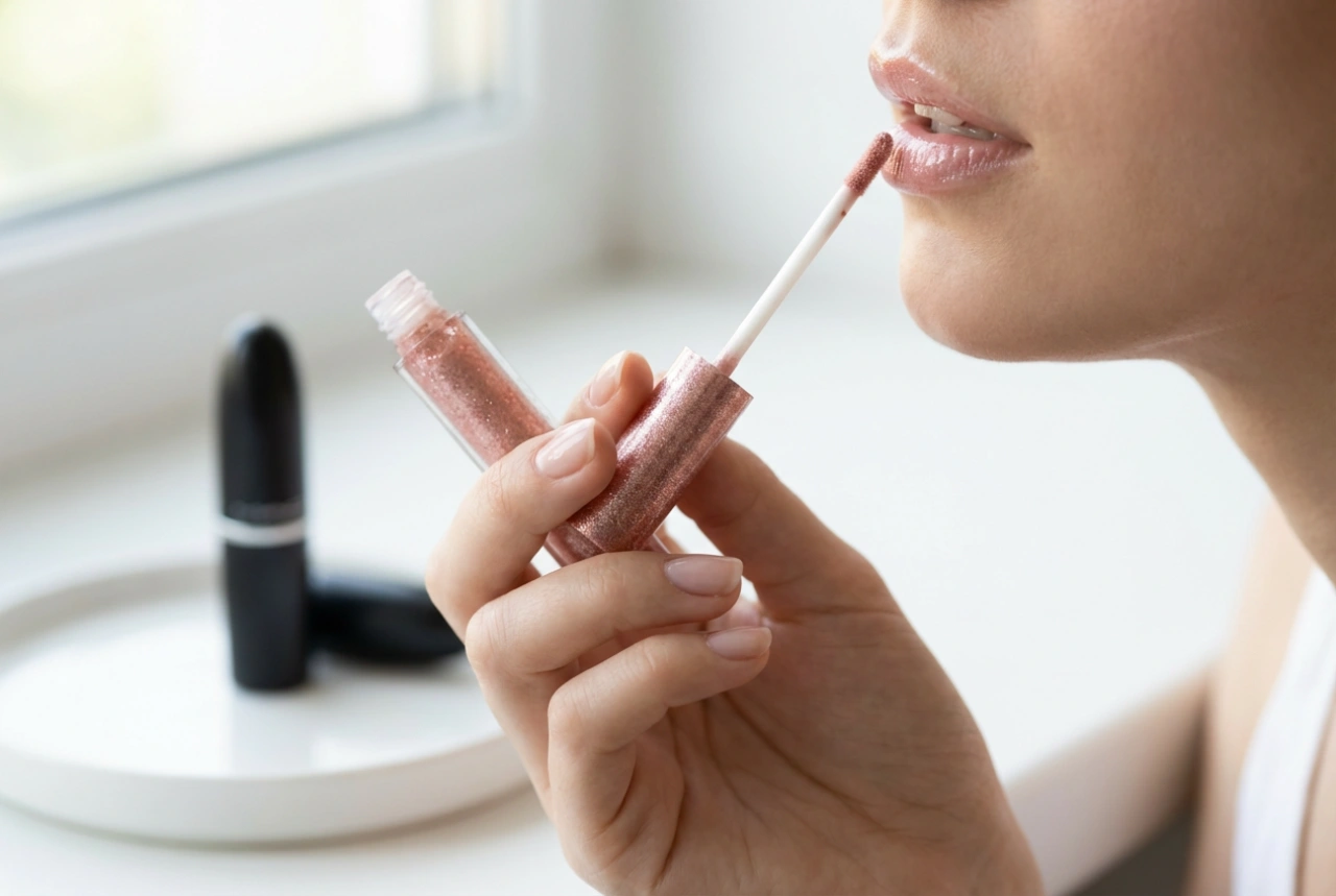 Lip gloss με γκλίτερ: εφαρμογή πάνω από κραγιόν και μόνο του, τρόποι σταθεροποίησης